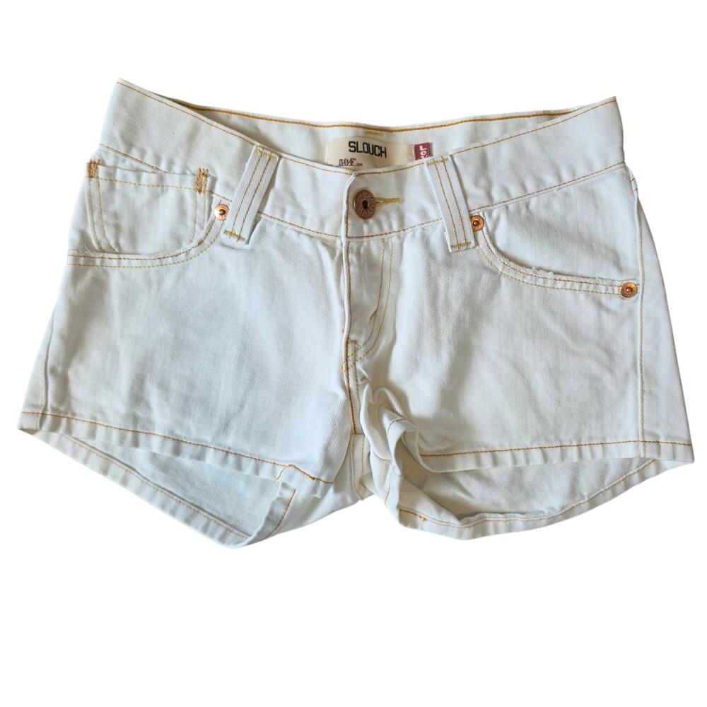 VTG Levi’s 504 Slouch Low Rise White Denim Shorts Size 5 Y2K Micro Booty Short